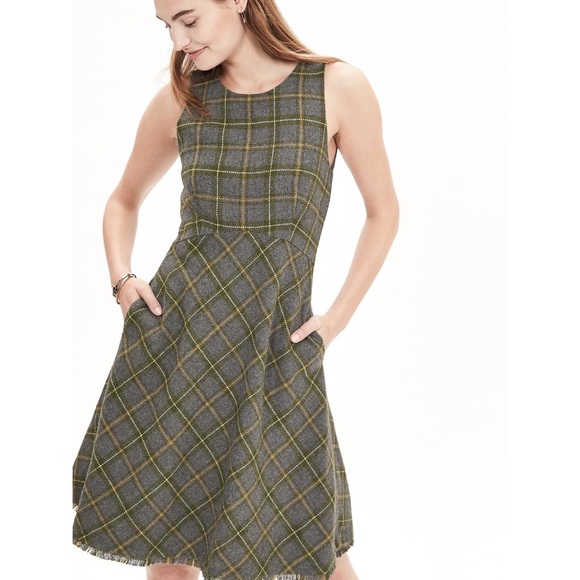 Banana Republic Plaid Wool Fit and Flare Dress 4 - Picture 3 of 7